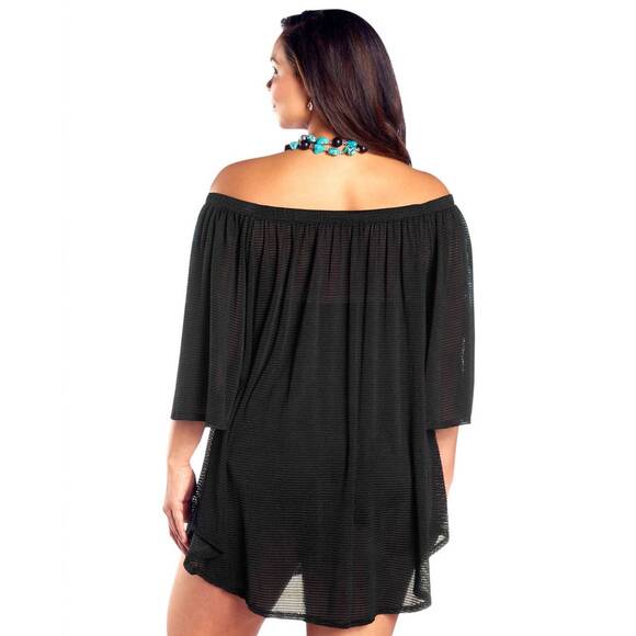 NEW ALWAYS FOR ME plus size off the shoulder cover up tunic in afm black - Picture 3 of 3